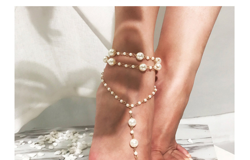 Vintage Gold Color Full Pearls Decorated Anklet,Fashion Anklets