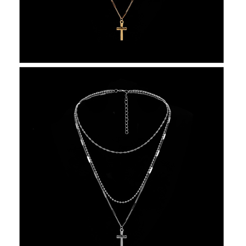 Vintage Gold Color Cross Shape Pendant Decorated Necklace,Multi Strand Necklaces