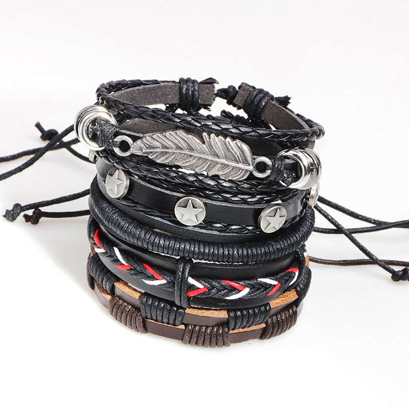 Vintage Black Leaf Decorated Multi-layer Bracelet (5pcs),Fashion Bracelets