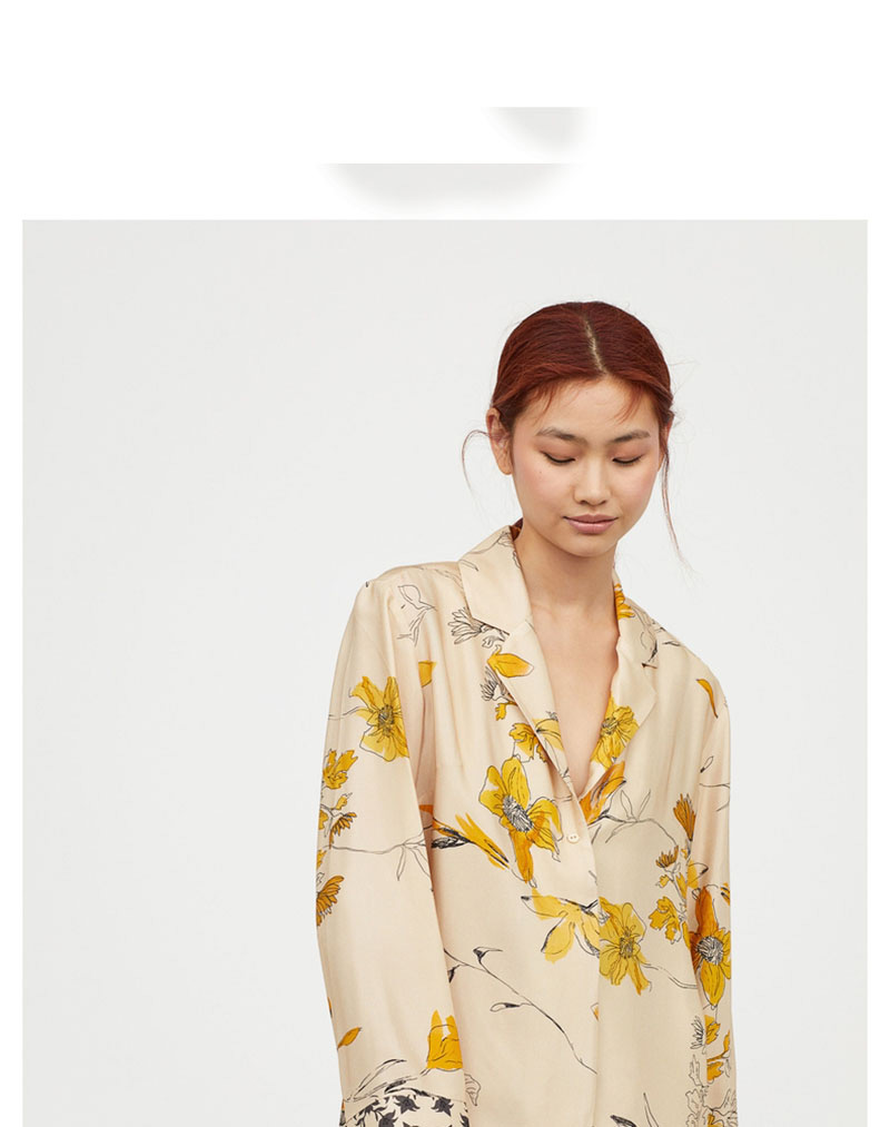 Fashion Beige+yellow Flowers Pattern Decorated Simple Coat,Coat-Jacket