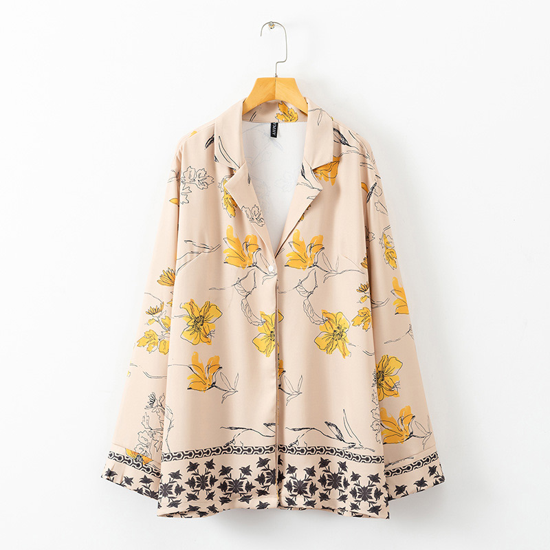 Fashion Beige+yellow Flowers Pattern Decorated Simple Coat,Coat-Jacket