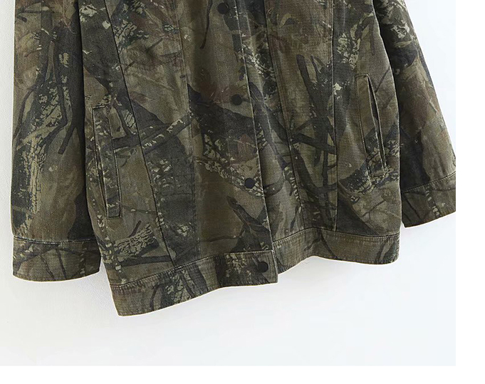 Trendy Olive Camouflage Pattern Decorated Blouse,Coat-Jacket