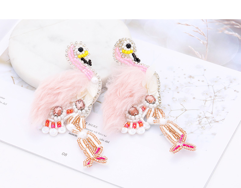 Fashion Blue Beads Decorated Flamingo Shape Earrings,Drop Earrings