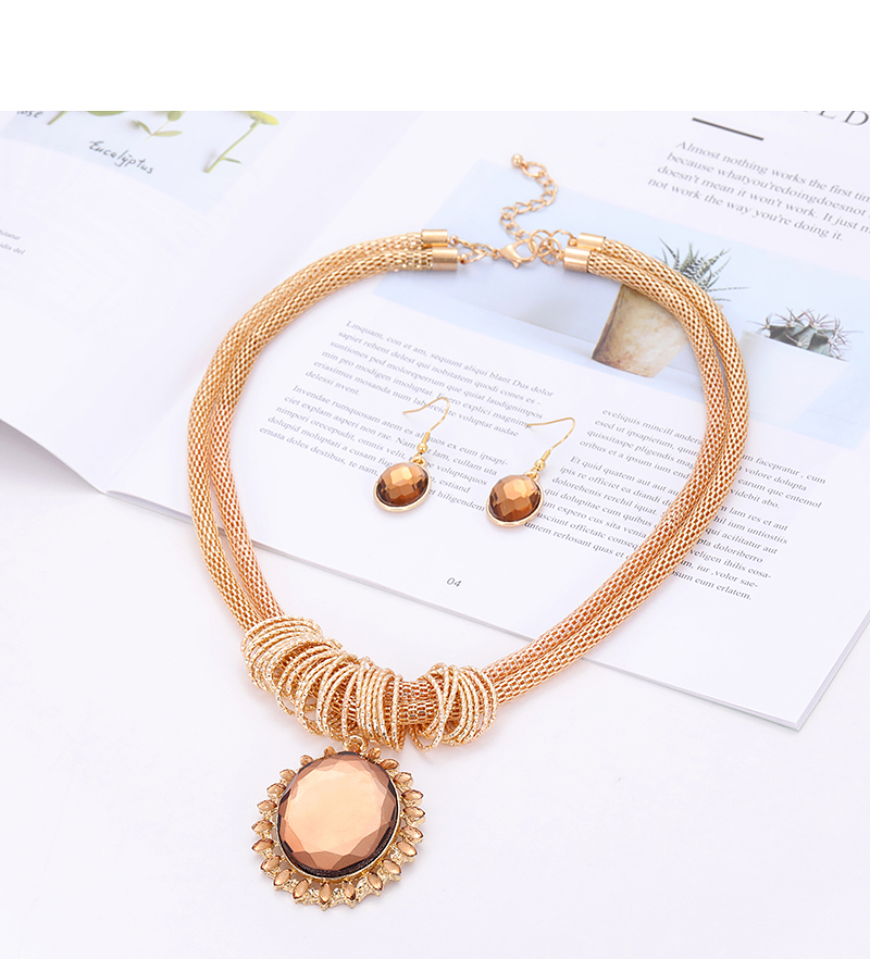 Fashion Gold Color Round Shape Gemstone Decorated Jewelry Sets,Jewelry Sets
