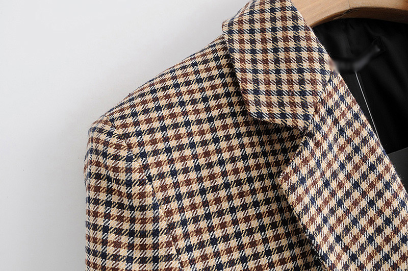 Elegant Brown Grid Pattern Decorated Simple Coat,Coat-Jacket