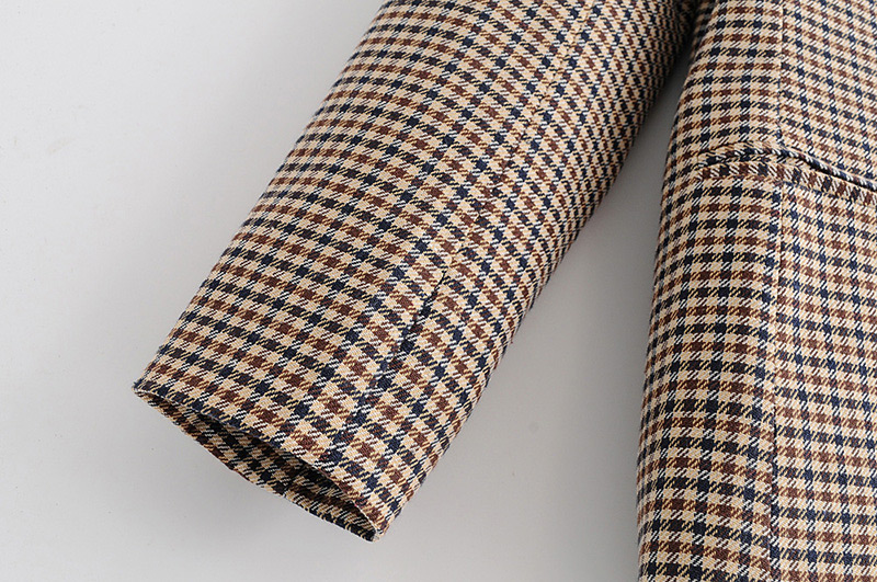 Elegant Brown Grid Pattern Decorated Simple Coat,Coat-Jacket