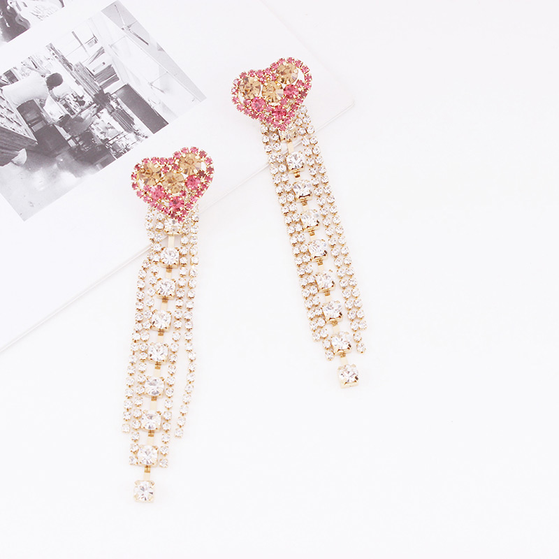 Fashion Plum Red Heart Shape Decorated Tassel Earrings,Drop Earrings
