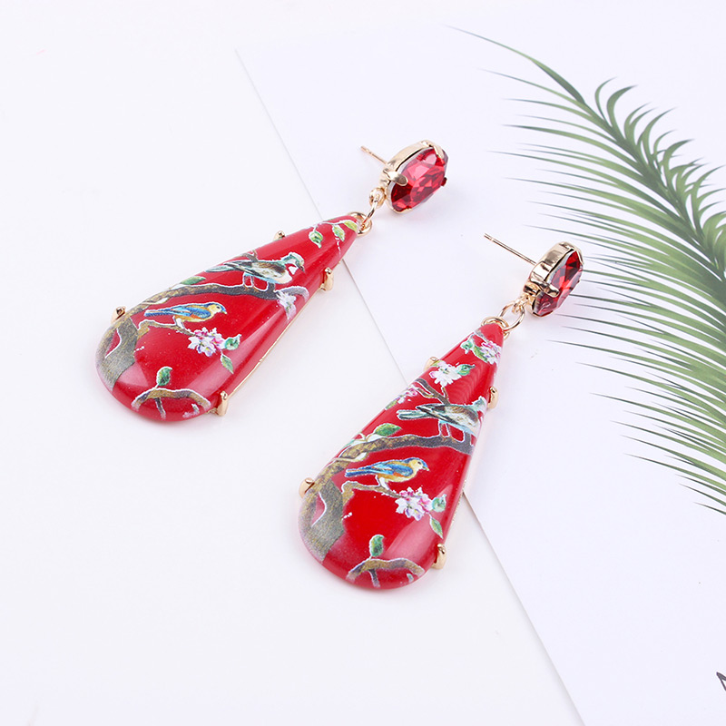 Fashion Red Flower Pattern Decorated Earrings,Drop Earrings
