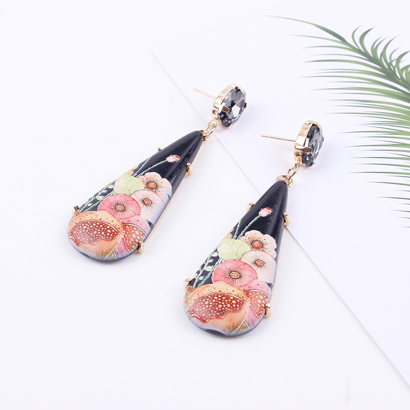 Fashion Black Flower Pattern Decorated Earrings,Drop Earrings