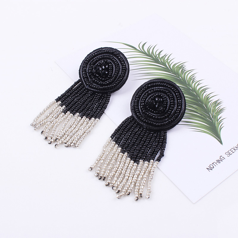 Fashion Black Round Shape Decorated Tassel Earrings,Drop Earrings