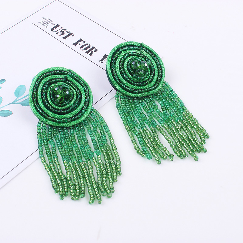 Fashion Green Round Shape Decorated Tassel Earrings,Drop Earrings