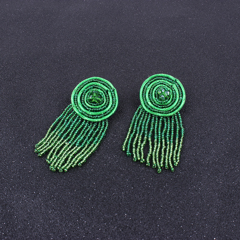 Fashion Green Round Shape Decorated Tassel Earrings,Drop Earrings