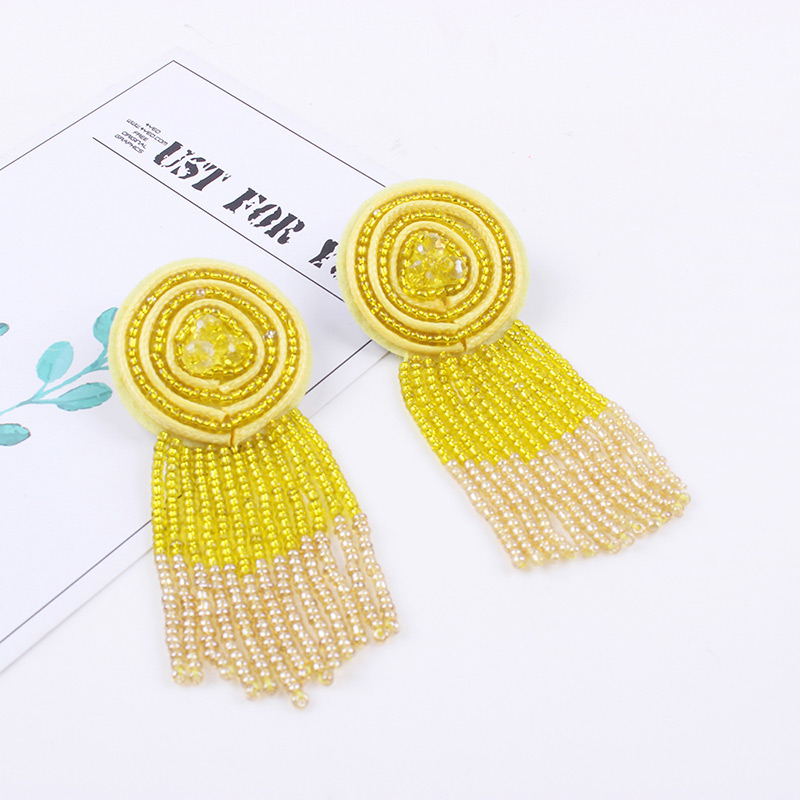 Fashion Yellow Round Shape Decorated Tassel Earrings,Drop Earrings