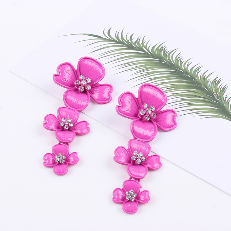 Fashion Plum Red Flower Shape Decorated Earrings,Drop Earrings