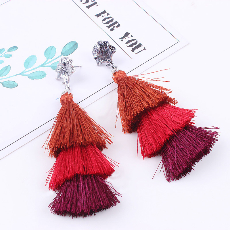 Fashion Orange+red+claret Red Tassel Decorated Earrings,Drop Earrings