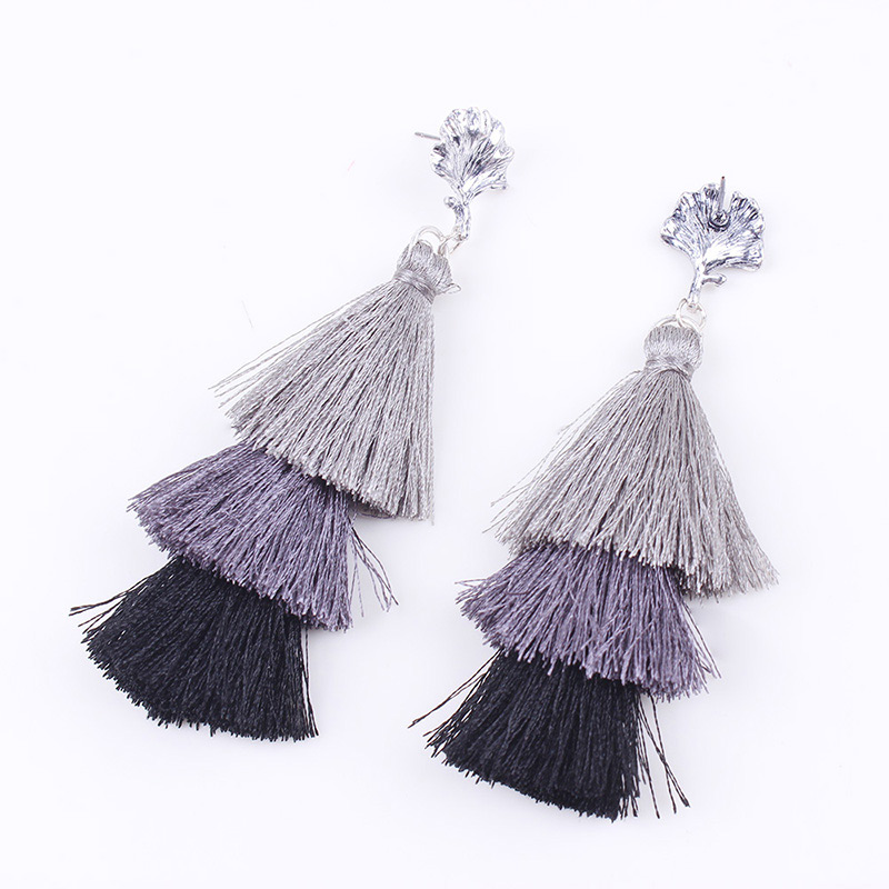 Fashion Gray+black Tassel Decorated Earrings,Drop Earrings