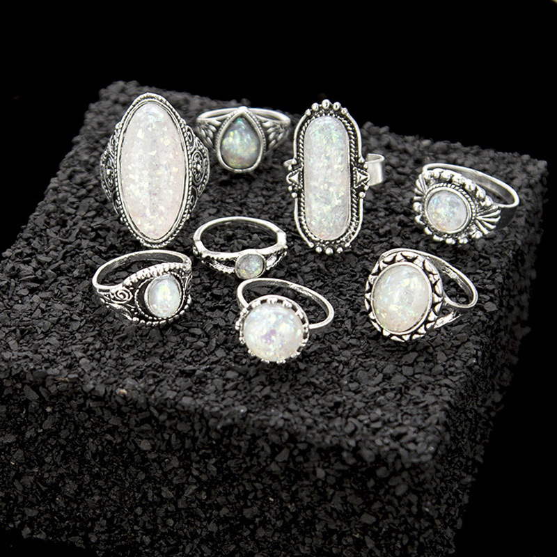 Fashion Silver Color Oval Shape Decorated Rings(8pcs),Rings Set