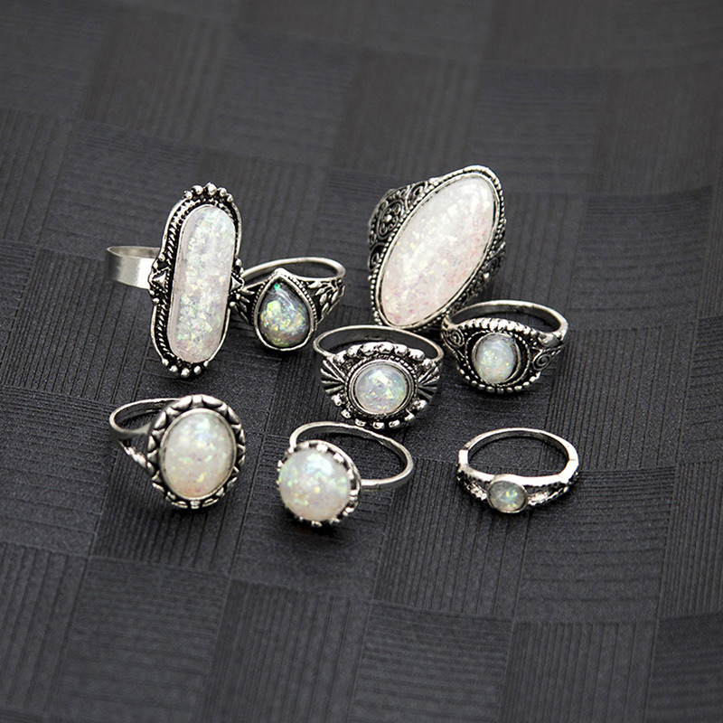 Fashion Silver Color Oval Shape Decorated Rings(8pcs),Rings Set