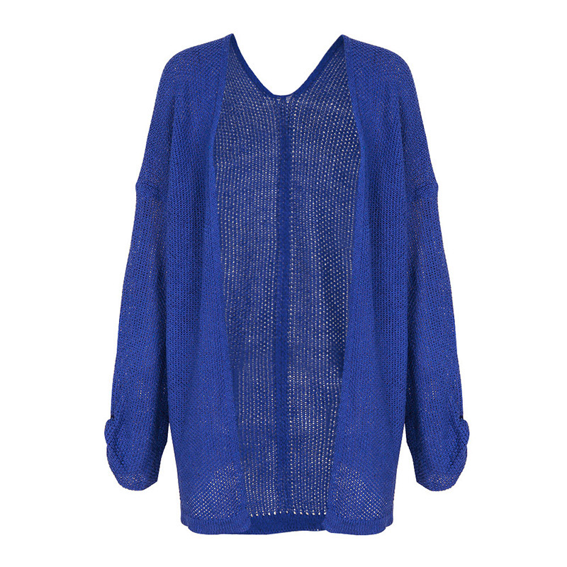 Fashion Blue Pure Color Decorated Sweater,Sweater