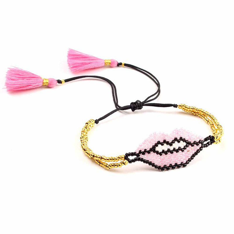 Fashion Pink Lips Shape Decorated Tassel Bracelet,Beaded Bracelet