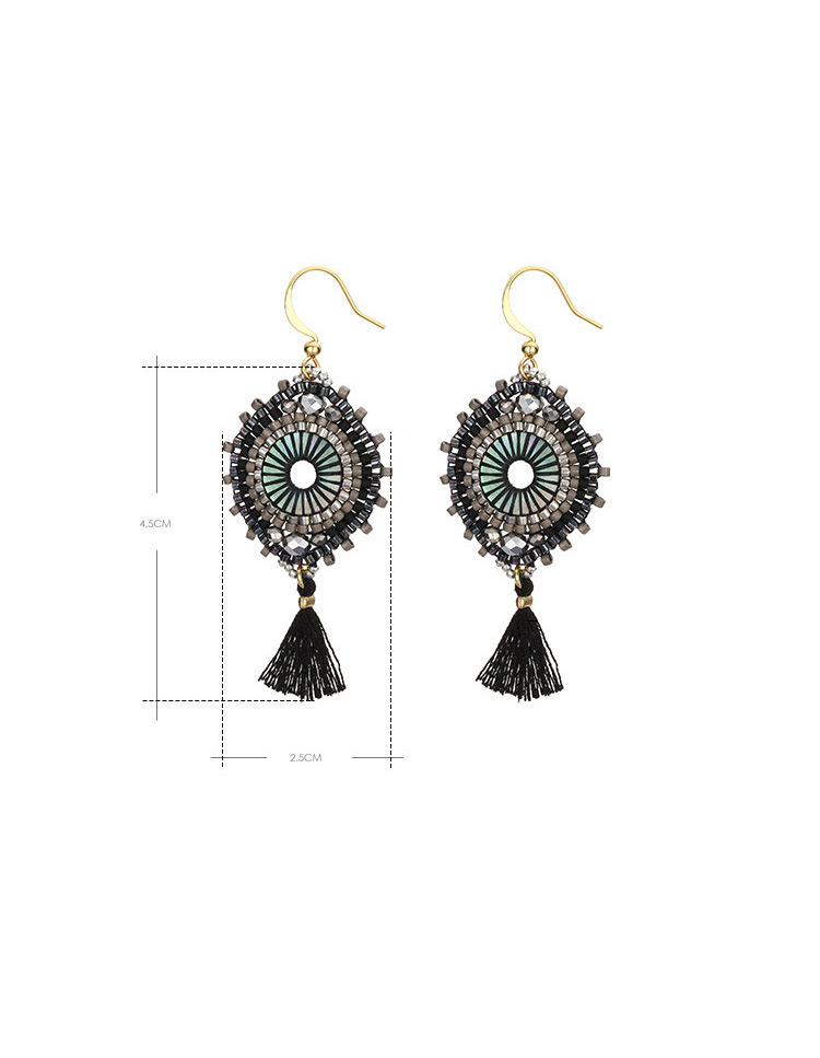 Fashion Black Geometric Shape Decorated Tassel Earrings,Earrings
