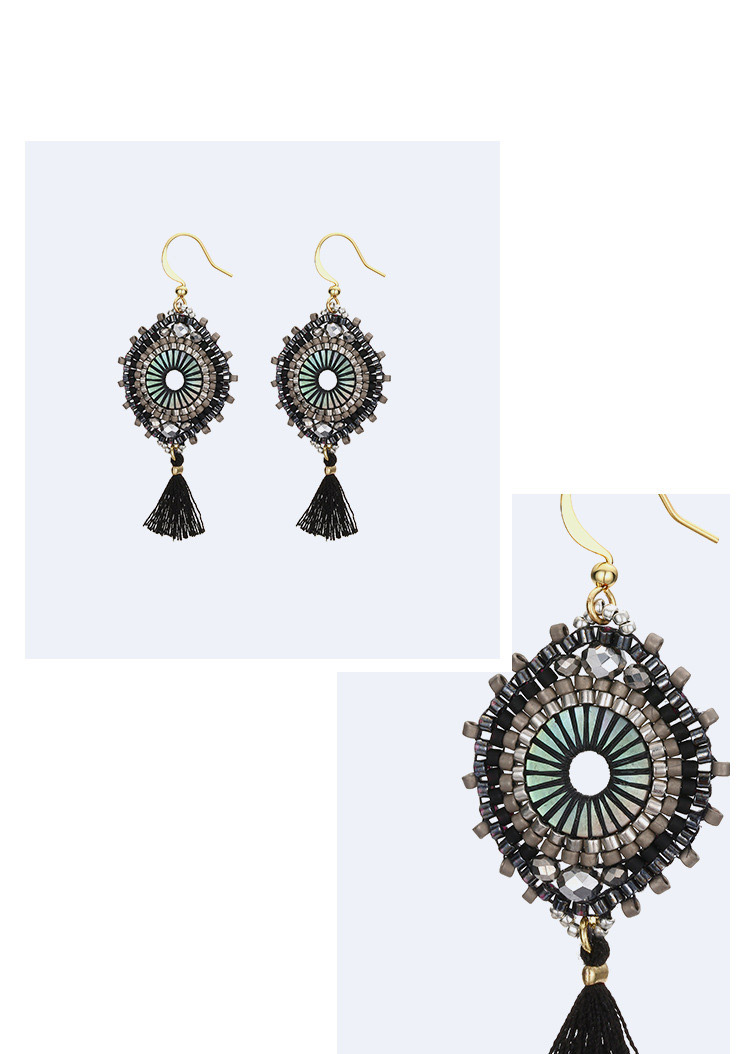Fashion Black Geometric Shape Decorated Tassel Earrings,Earrings