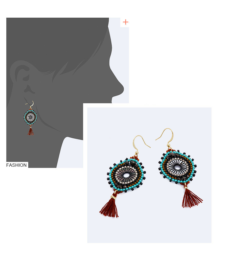 Fashion Claret Red Geometric Shape Decorated Tassel Earrings,Earrings