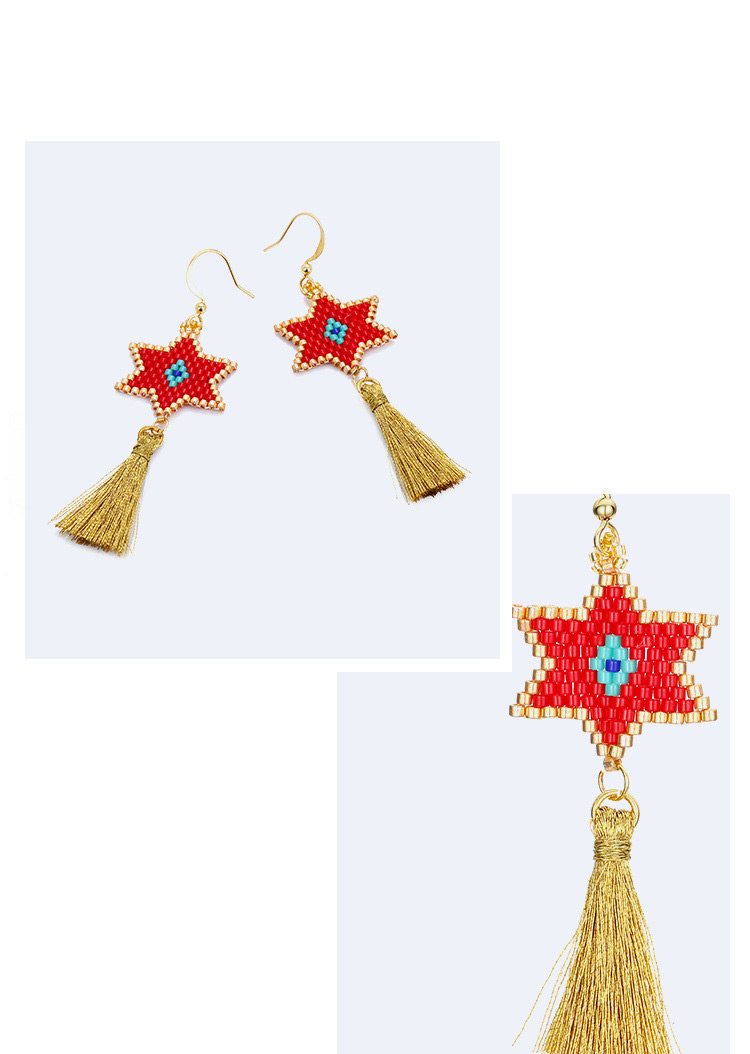 Fashion Red Star Shape Decorated Tassel Earrings,Earrings