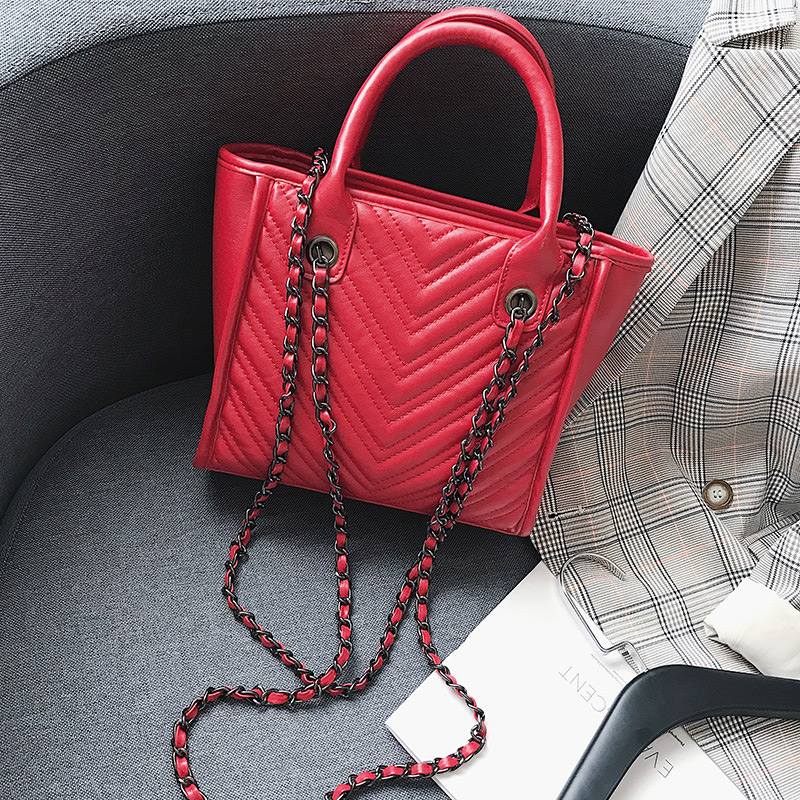 Fashion Red Pure Color Decorated Shoulder Bag,Handbags