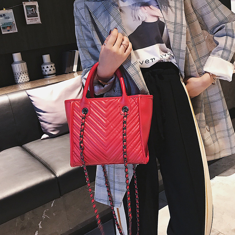 Fashion Red Pure Color Decorated Shoulder Bag,Handbags
