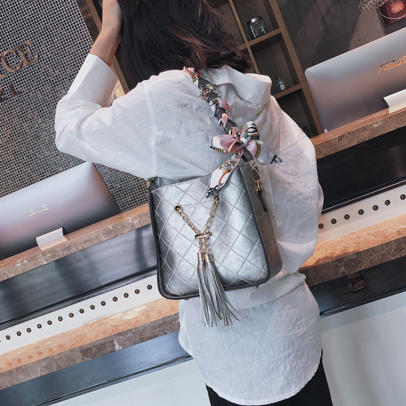 Simple Silver Color Tassel Decorated Shoulder Bag,Messenger bags