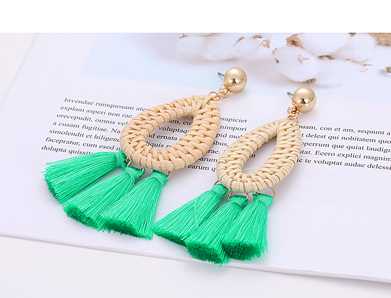Fashion Green Waterdrop Shape Decorated Tassel Earrings,Drop Earrings