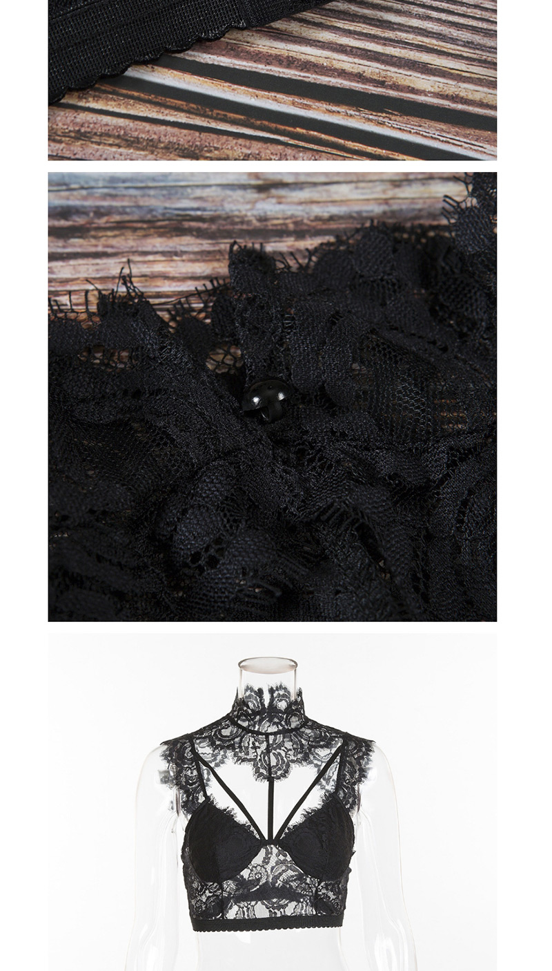 Sexy Black Flower Pattern Decorated Pure Color Vest,SLEEPWEAR & UNDERWEAR