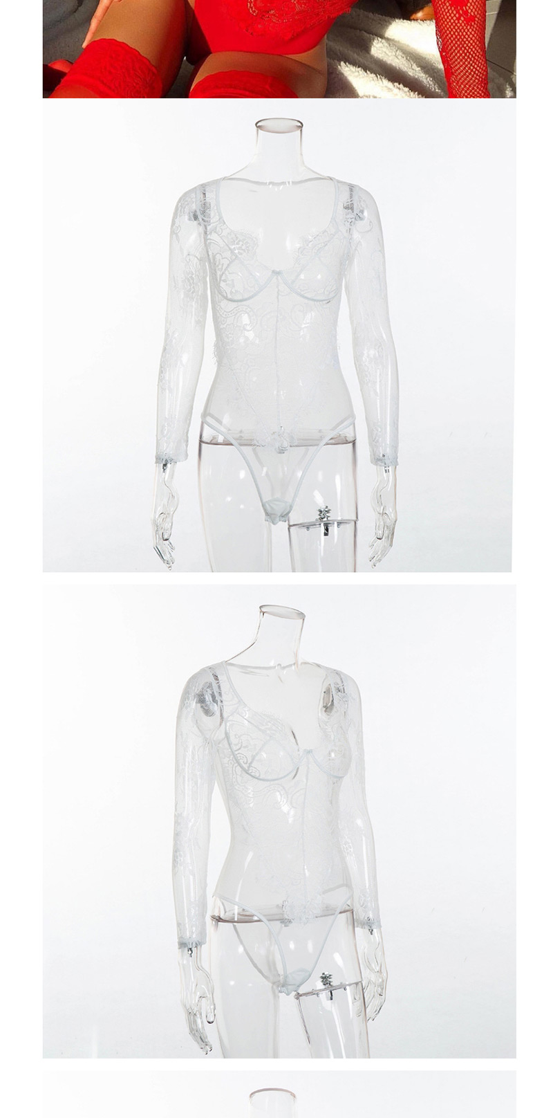 Sexy White Grids Pattern Decorated Jumpsuit,SLEEPWEAR & UNDERWEAR
