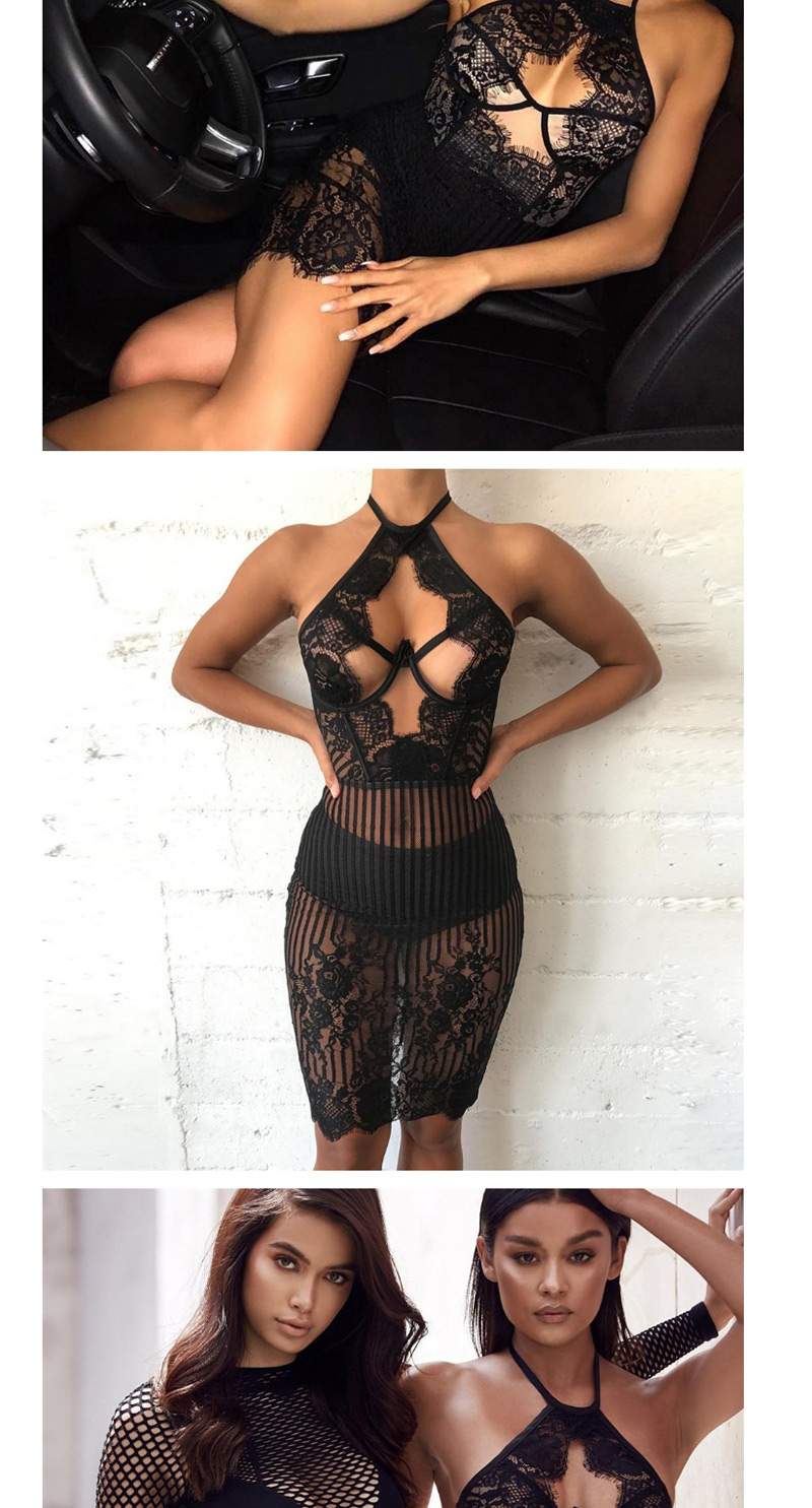 Sexy Black Off-the-shoulder Design Flower Pattern Dress,SLEEPWEAR & UNDERWEAR