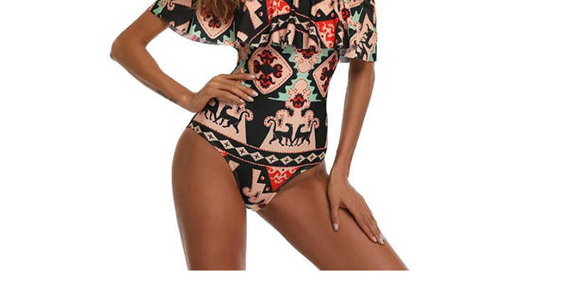 Sexy Multi-color Geometric Pattern Decorated Swimwear,One Pieces