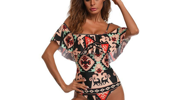 Sexy Multi-color Geometric Pattern Decorated Swimwear,One Pieces
