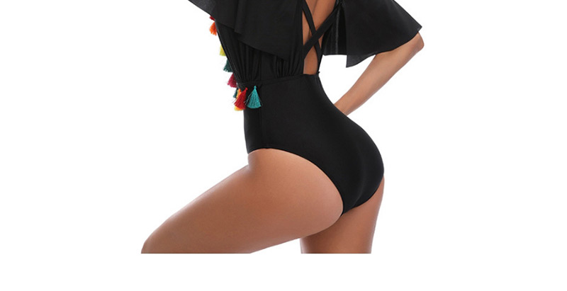 Sexy Black Tassel Decorated Swimwear,One Pieces