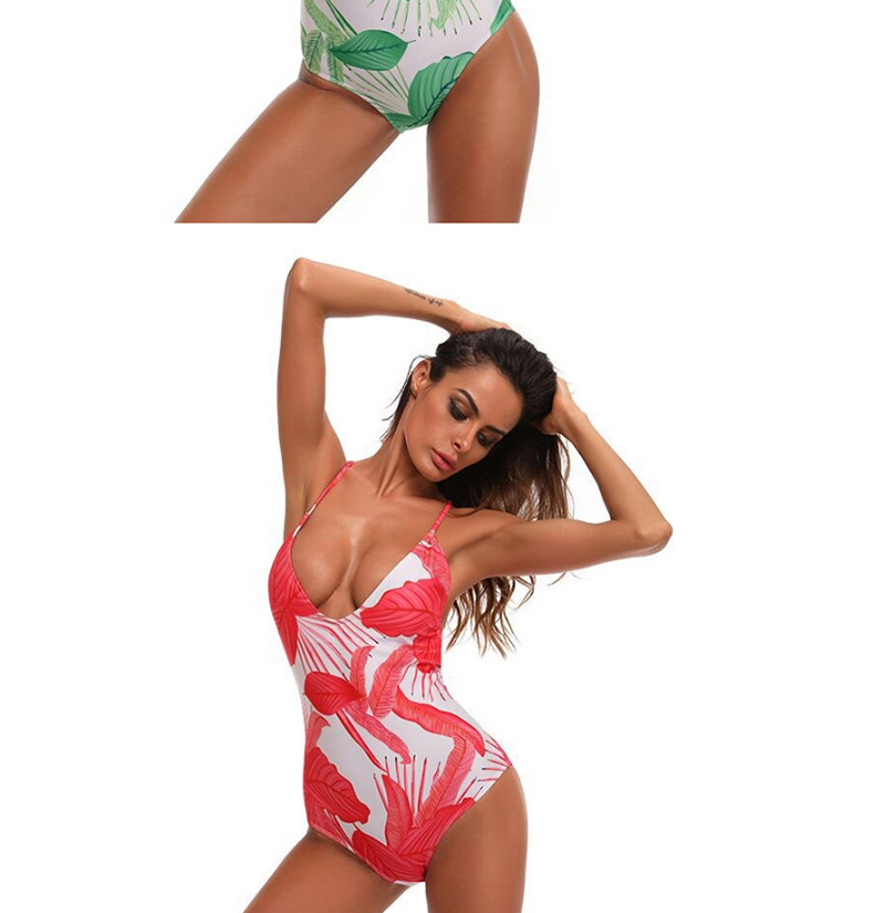 Sexy Red Leaf Pattern Decorated Swimwear,One Pieces
