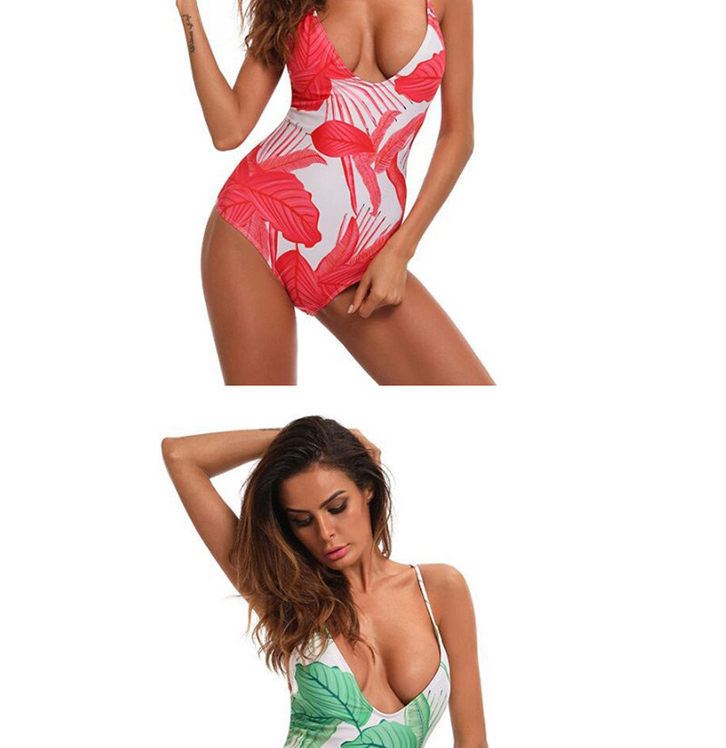 Sexy Red Leaf Pattern Decorated Swimwear,One Pieces