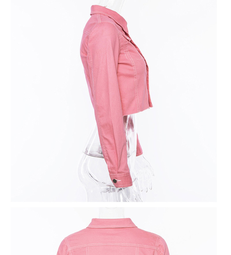 Fashion Pink Pure Color Decorated Shirt,Coat-Jacket