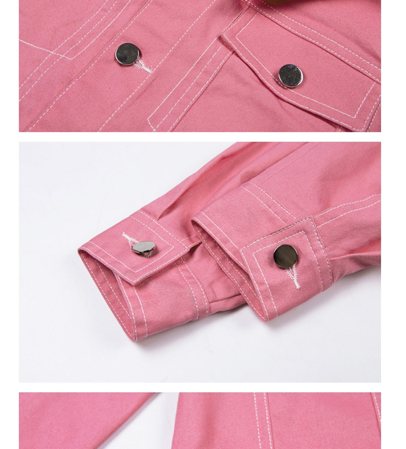 Fashion Pink Pure Color Decorated Shirt,Coat-Jacket