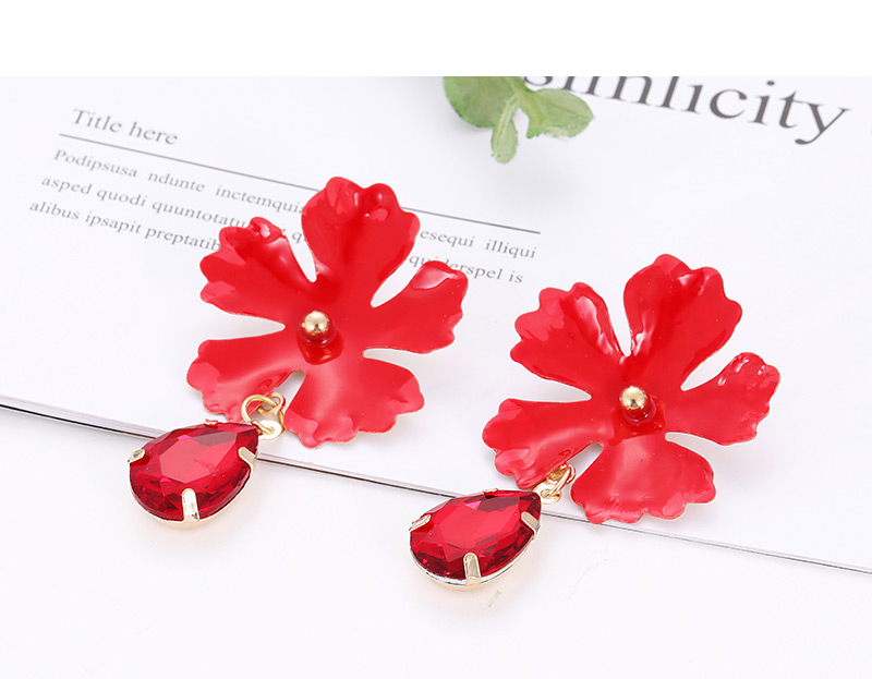 Fashion Red Waterdrop Shape Decorated Flower Earrings,Drop Earrings
