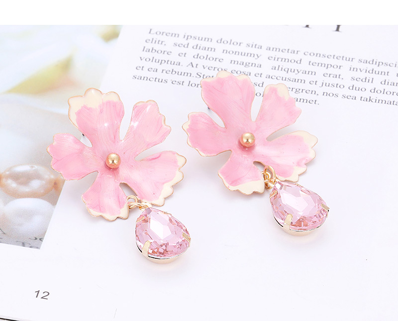 Fashion Pink Waterdrop Shape Decorated Flower Earrings,Drop Earrings