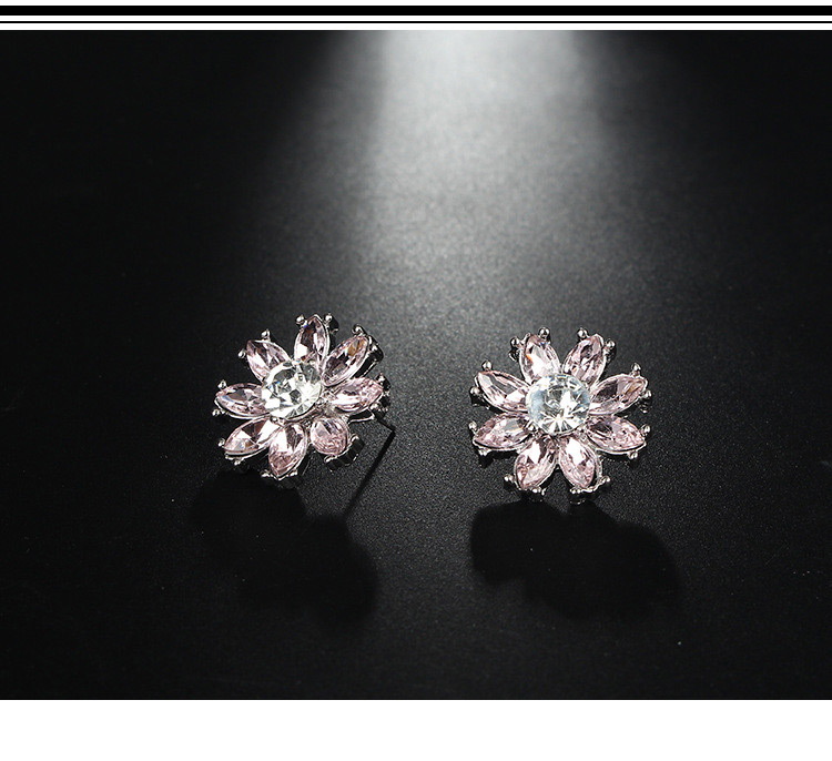 Fashion Silver Color+pink Flower Shape Decorated Earrings,Stud Earrings