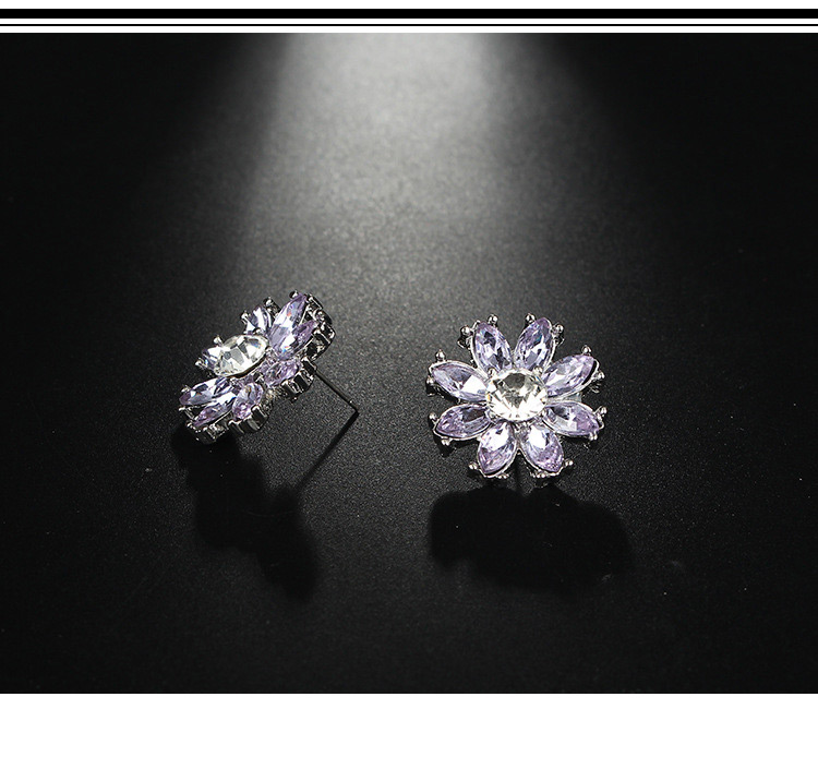 Fashion Silver Color+purple Flower Shape Decorated Earrings,Stud Earrings