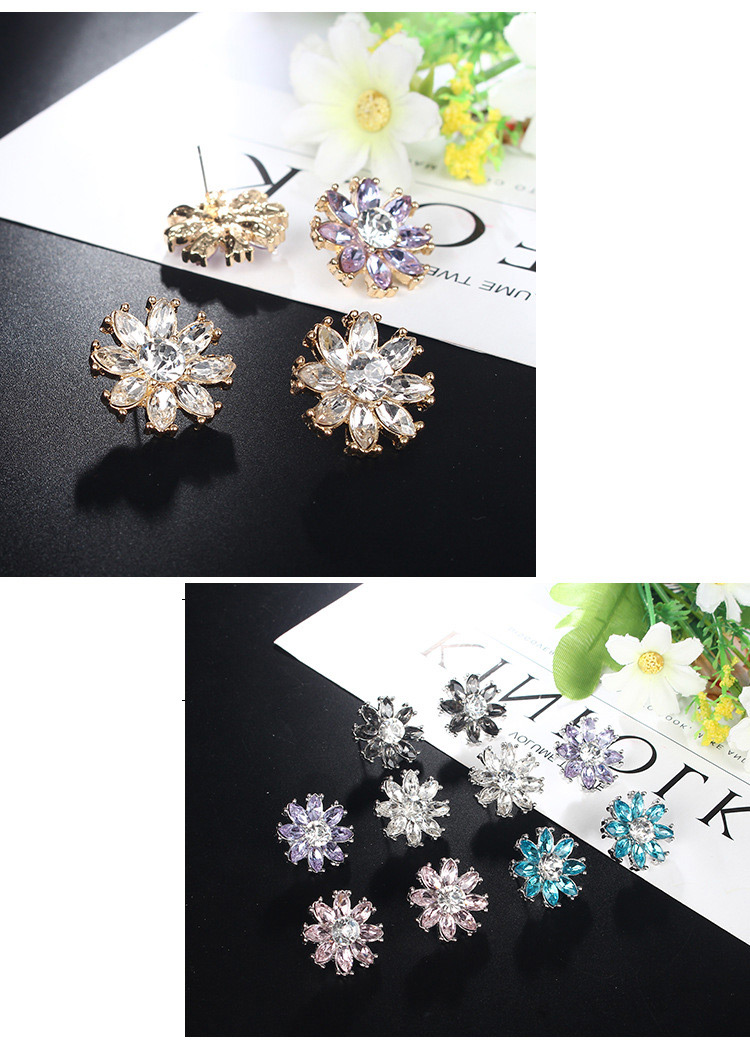 Fashion Gold Color+pink Flower Shape Decorated Earrings,Stud Earrings
