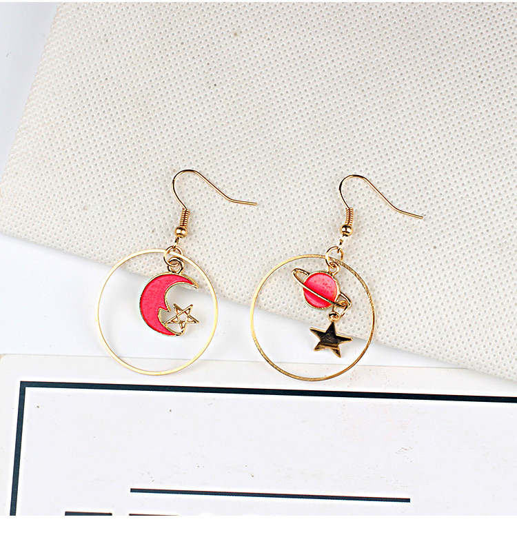 Fashion Gold Color+red Moon&star Shape Decorated Earrings,Drop Earrings