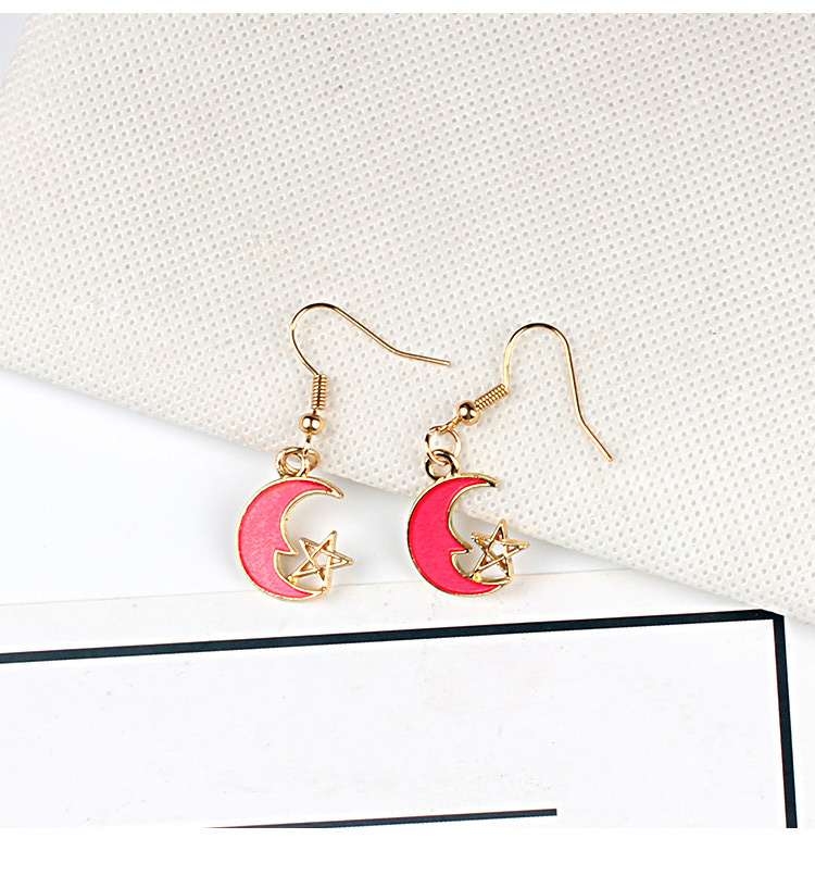 Fashion Gold Color+red Moon&star Shape Decorated Earrings,Drop Earrings