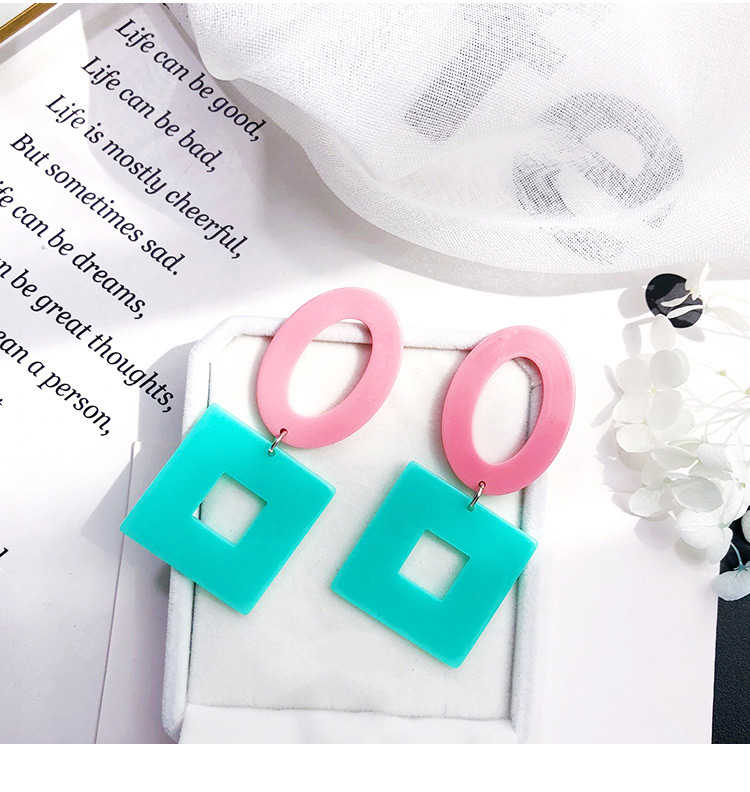 Fashion Green+pink Square Shape Decorated Earrings,Drop Earrings